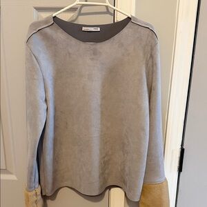 Zara Gray and Tan Long Sleeve Top